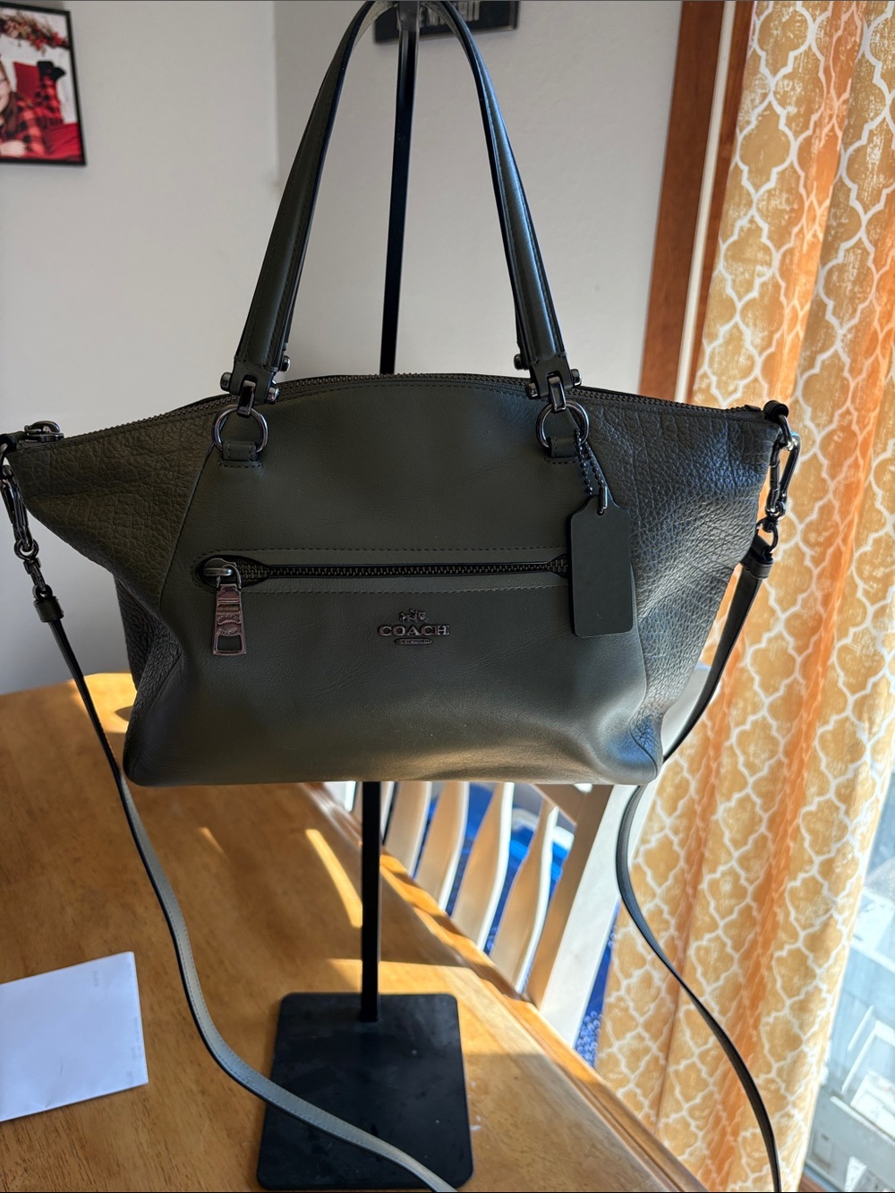 Coach prairie Olive Green Leather Satchel with Detachable Strap